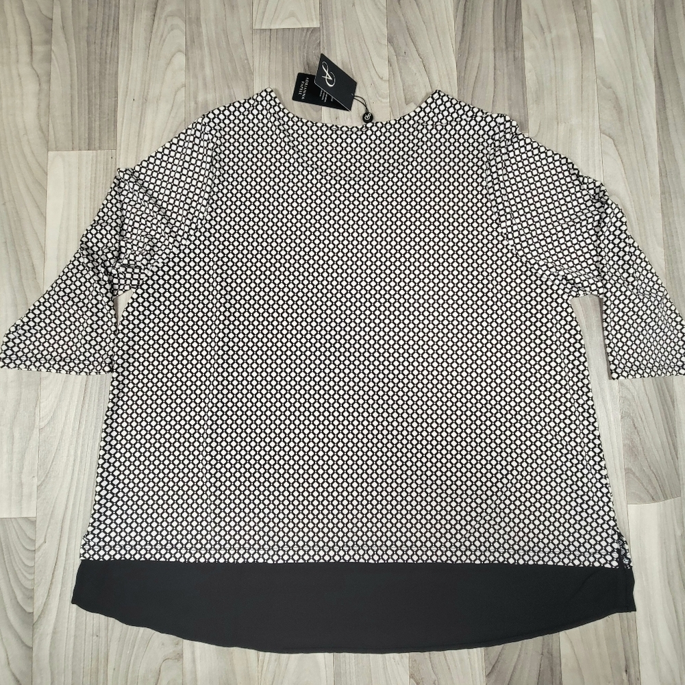 Adrianna Papell Blouse Plus 1X Crepe Slinky Stretch Layered 3/4 Sleeve Slits - Picture 2 of 9